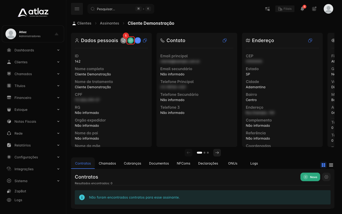 Cartão Dados pessoais da ficha do assinante, com o ícone Anexar arquivos