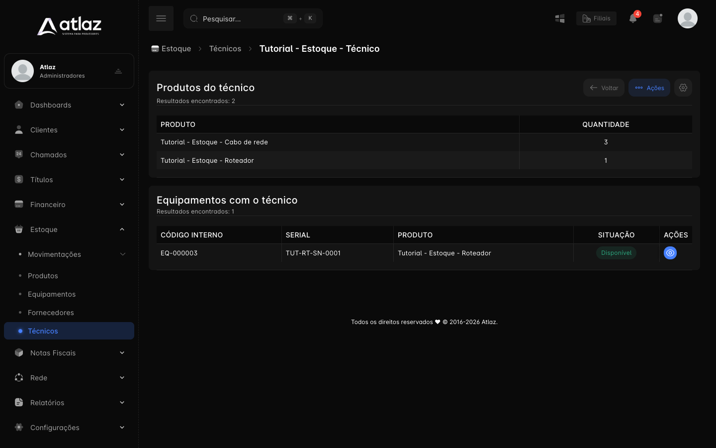 Estoque de um técnico