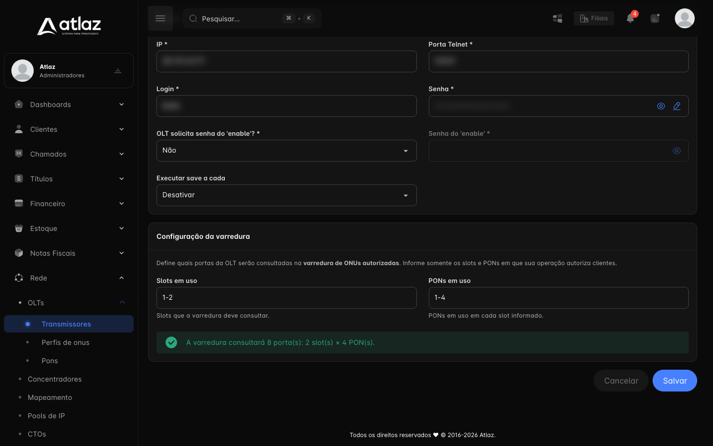 Configuração da varredura com a prévia de portas consultadas